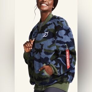 Peloton x Alpha Industries Blue and Green Camouflage Reversible Bomber Jacket